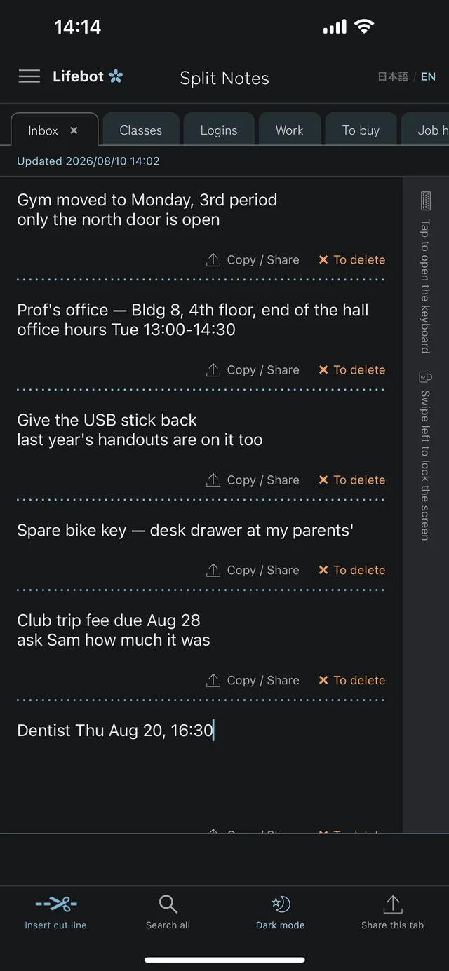 The same note in dark mode