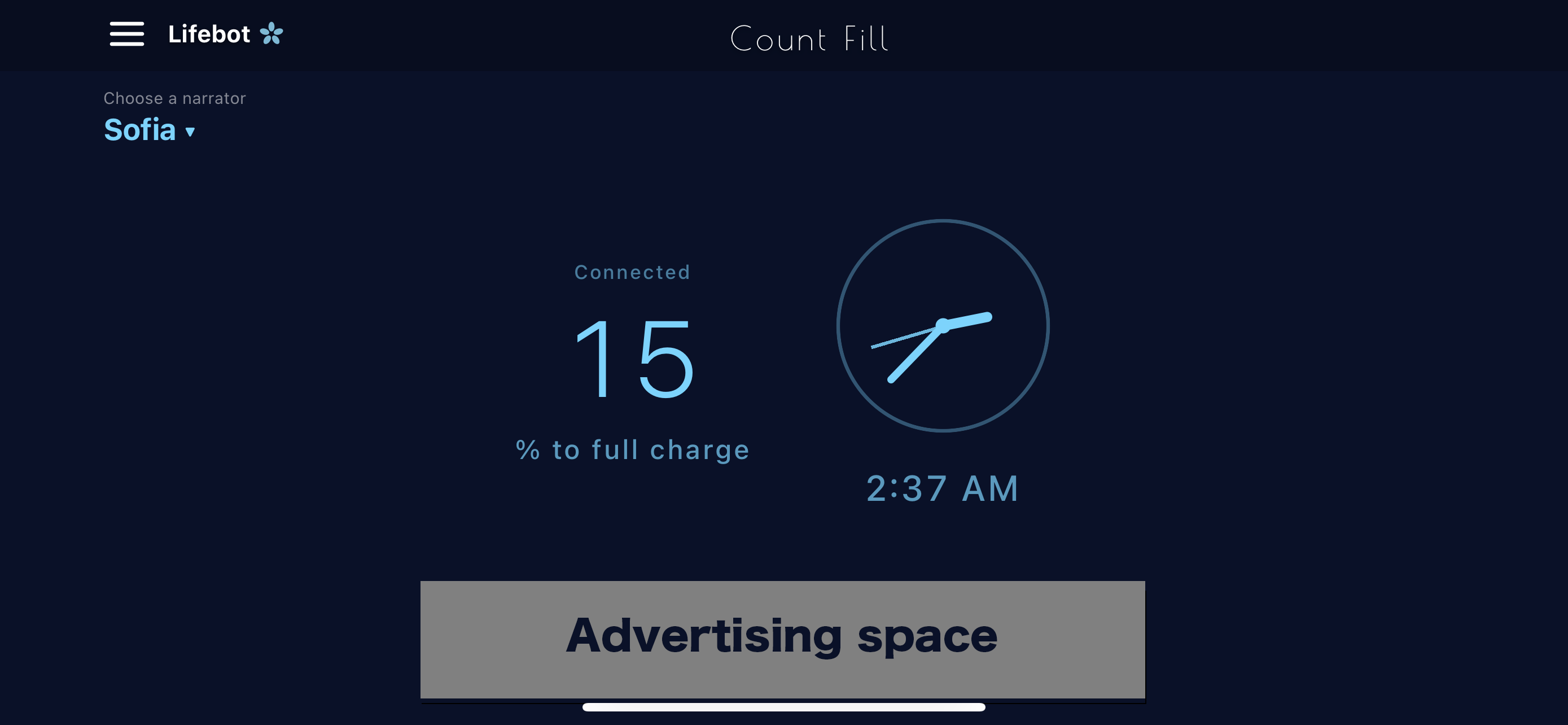 横向きに置いて使うCount Fill。大きな数字とアナログ時計、デジタル時刻を表示