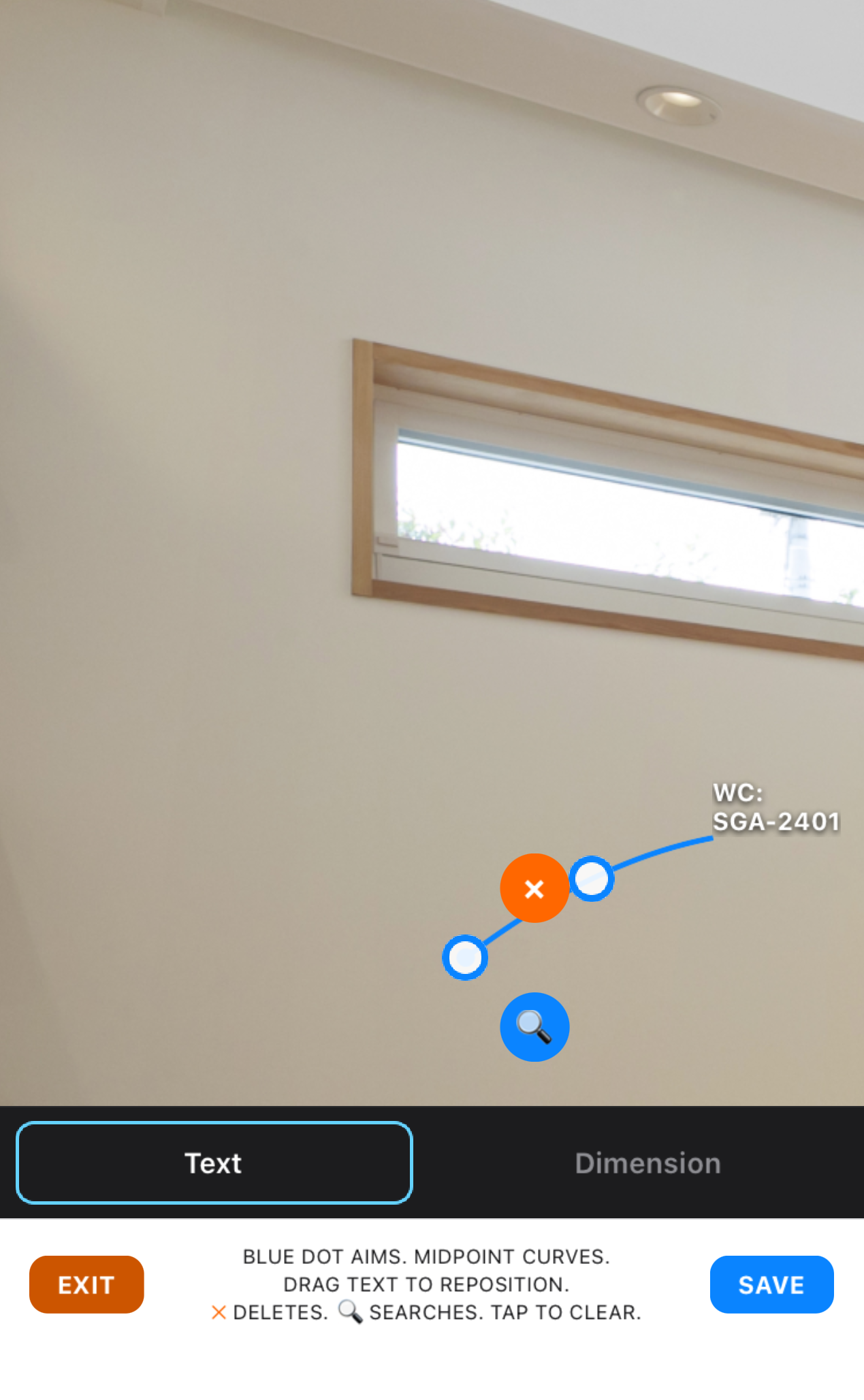Tapping the note reveals a search icon