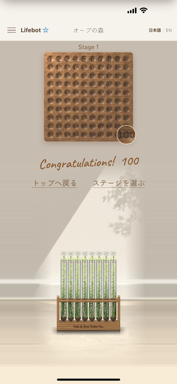 ビーズ数え器で100点を数えた画面