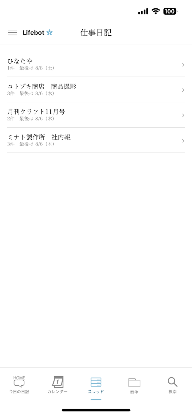 スレッドタブ。案件の一覧